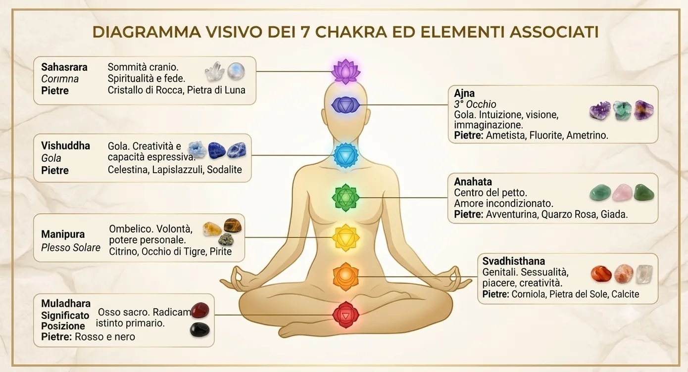 Sintesi dei 7 chakra: pietre e colori per il riequilibrio energetico